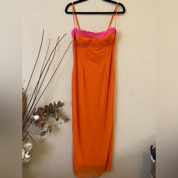 HOUSE OF CB 'Aiza' Flame Orange Maxi Dress NWOT size L - Picture 5 of 16